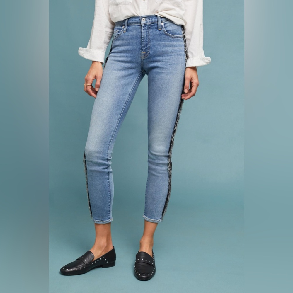 7 for All Mankind Mid Rise Ankle Skinny w/ Fringe